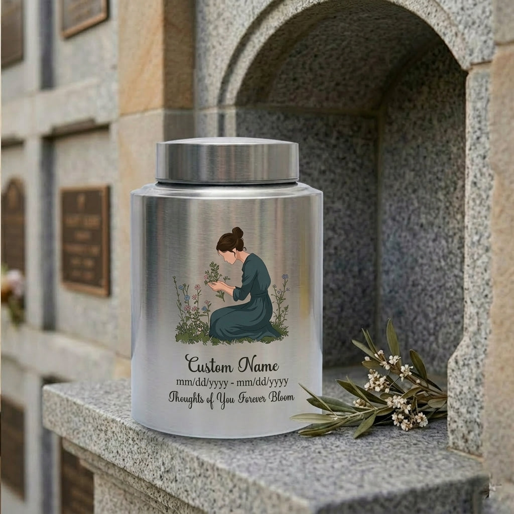 Personalized Gardening Theme Stainless Steel Cremation Urn for Mom Grandma, Custom Name Date Thoughts of You Forever Bloom Floral Ashes Holder, Memorial Keepsake Urn, Memorial Gift, In Loving Memory - Image 7