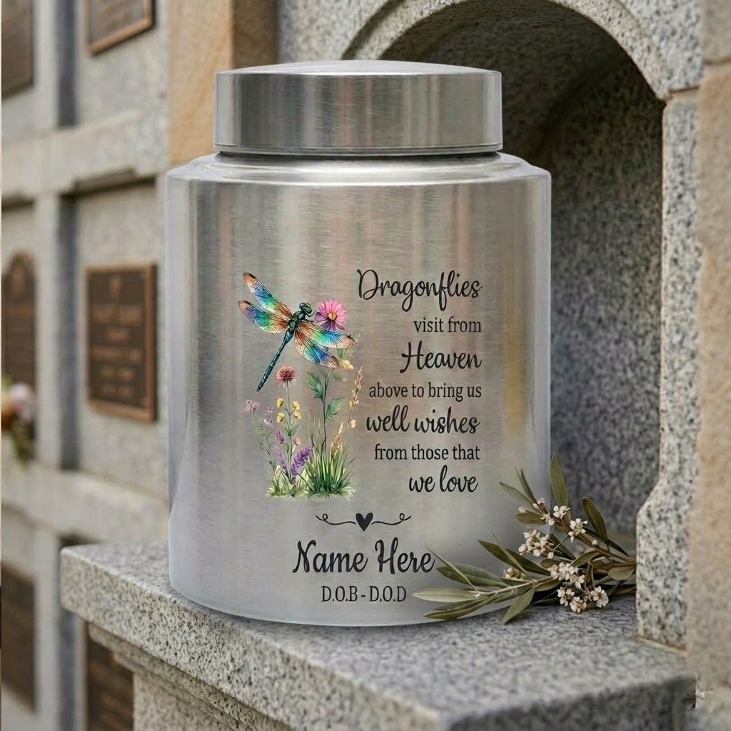 Personalized Dragonfly Stainless Steel Cremation Urns for Human Ashes Custom Sympathy Loss of Loved One Funeral Burial Ash Container Memorial Keepsake Urn, Memorial Gift, In Loving Memory - Image 7