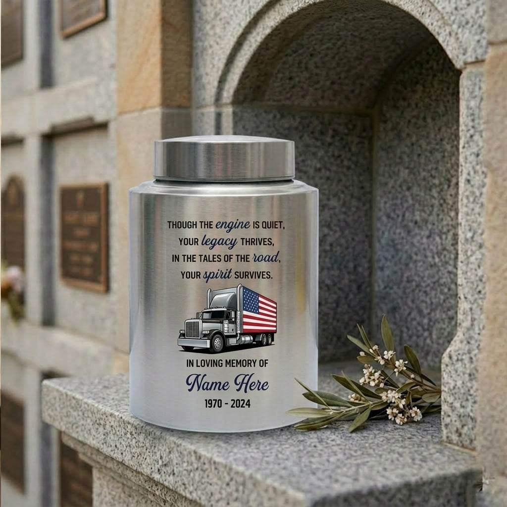 Personalized Semi Truck Angel Wings UV Printed Stainless Steel Urn for Human Ashes Truck Driver Dad Grandpa Adult Male Large Capacity Memorial Keepsake Urn, Memorial Gift, In Loving Memory - Image 7