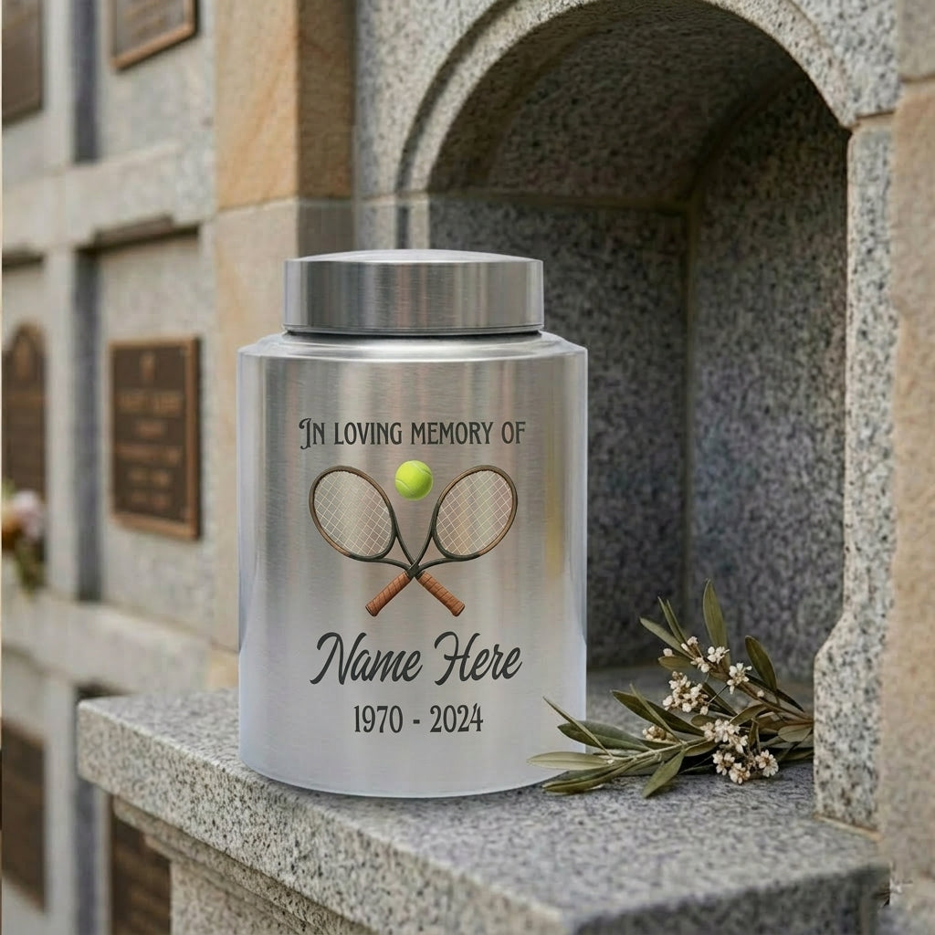 Personalized Tennis Stainless Steel Large Cremation Urn for Human Ashes Sports Fan Athlete Loss Remembrance Custom Name and Dates, Memorial Keepsake Urn, Memorial Gift, In Loving Memory - Image 7