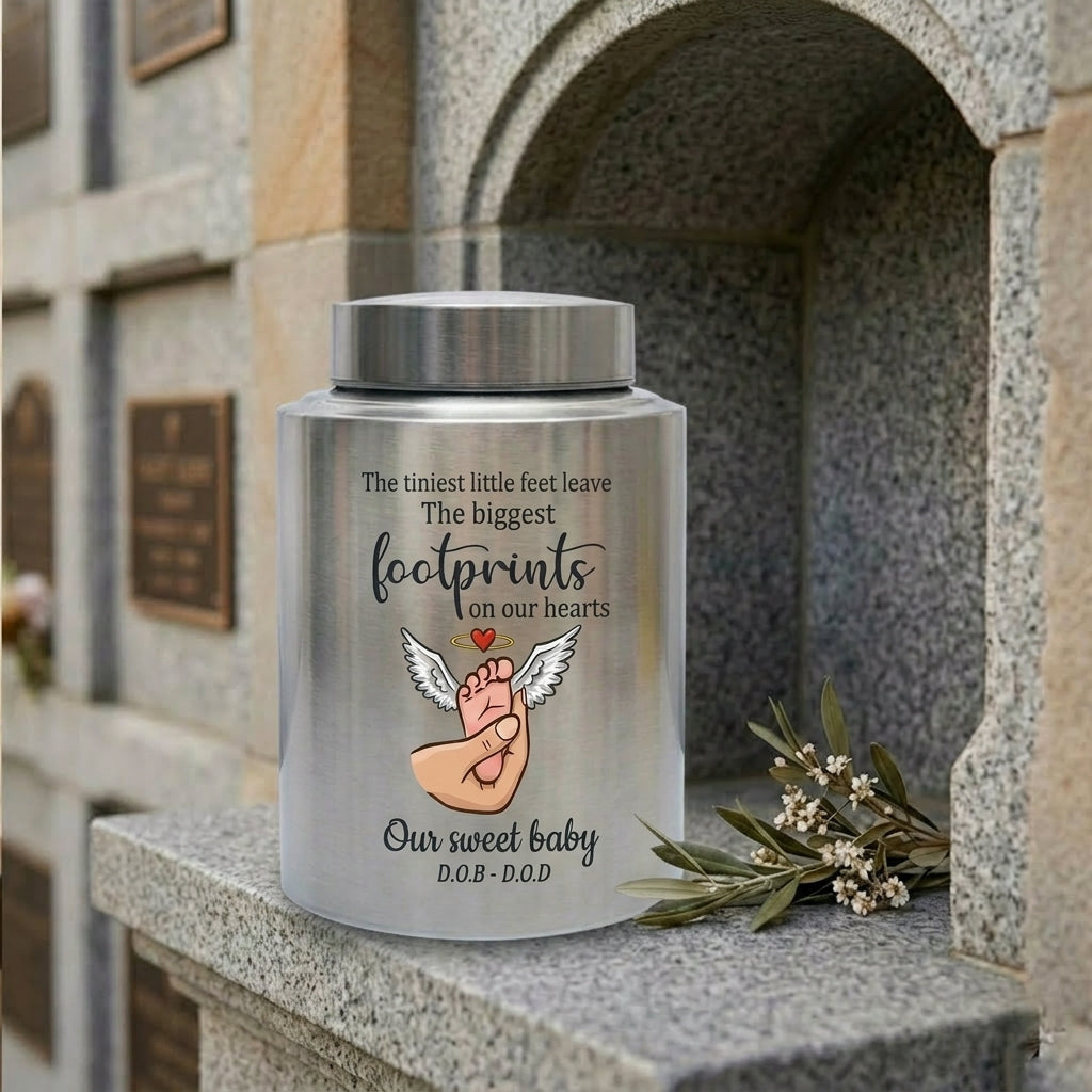 Personalized Baby Footprints Infant Loss Stainless Steel Urn, Child Bereavement Keepsake Custom Dates, Two Sizes 5.9x3.9 7.5x5.1, Memorial Keepsake Urn, Memorial Gift, In Loving Memory - Image 7