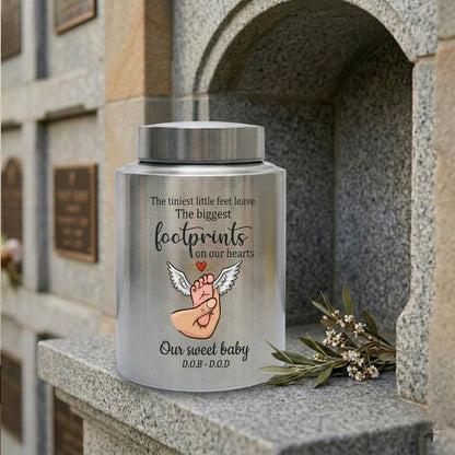 Personalized Baby Footprints Infant Loss Stainless Steel Urn, Child Bereavement Keepsake Custom Dates, Two Sizes 5.9x3.9 7.5x5.1, Memorial Keepsake Urn, Memorial Gift, In Loving Memory - Image 7