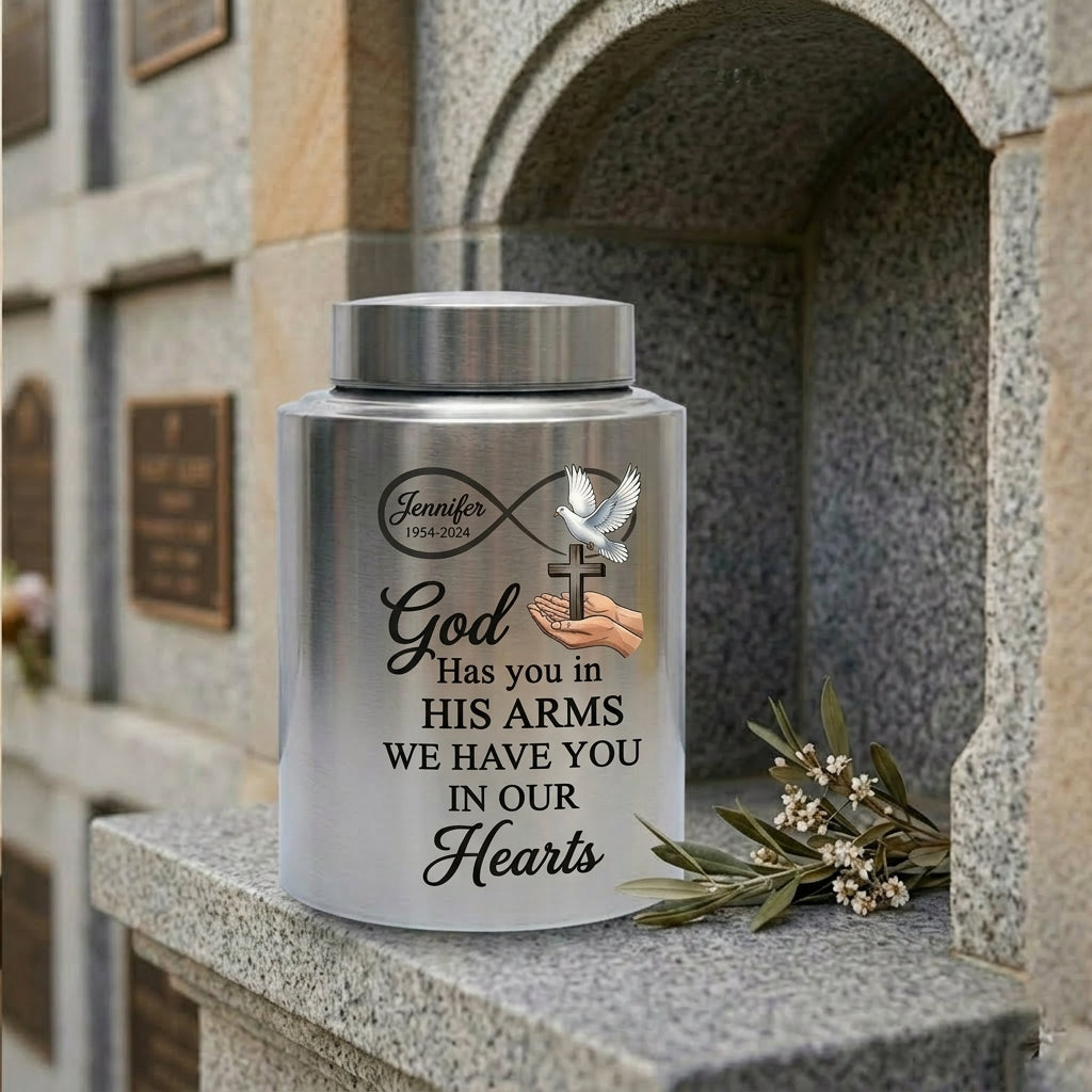 Personalized Christian Dove Infinity Cross Stainless Steel Religious Cremation Urn Loss of Mother Father Family Member Bereavement Sympathy Memorial Keepsake Urn, Memorial Gift, In Loving Memory - Image 7