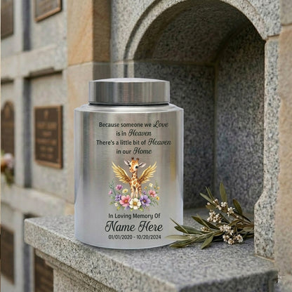 Personalized Giraffe Angel Wings Baby Loss Stainless Steel Infant Child Cremation Ashes Container Nursery Bereavement Display 5.9in 7.5in Memorial Keepsake Urn, Memorial Gift, In Loving Memory - Image 7