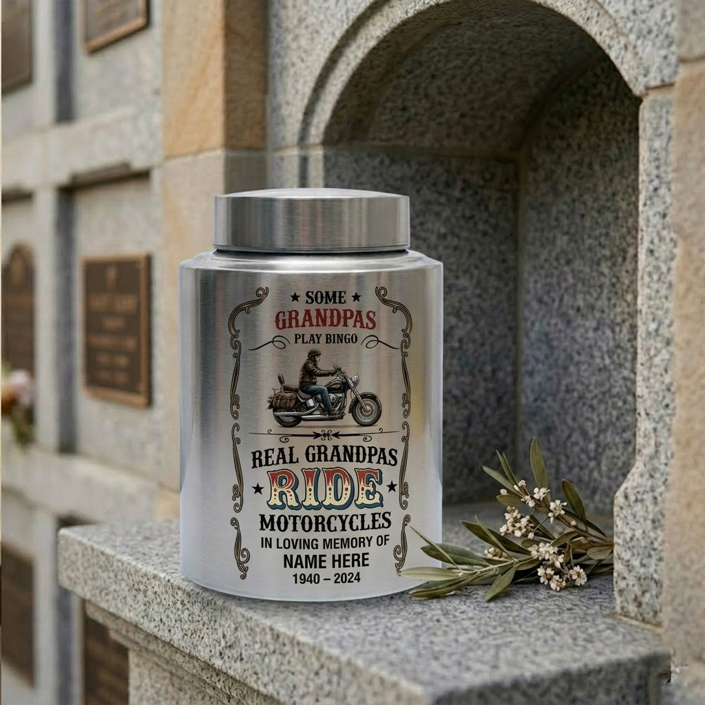 Personalized Motorcycle Stainless Steel Large Urn for Human Ashes, Real Grandpas Ride Motorcycles Biker Dad Grandfather Tribute, Memorial Keepsake Urn, Memorial Gift, In Loving Memory - Image 7