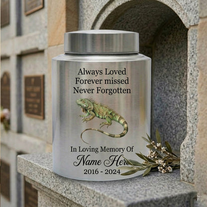 Personalized Iguana Cremation Urn for Human Ashes Stainless Steel Custom Name Dates UV Printed Reptile Lover Sympathy Keepsake 2 Sizes Memorial Keepsake Urn, Memorial Gift, In Loving Memory - Image 7