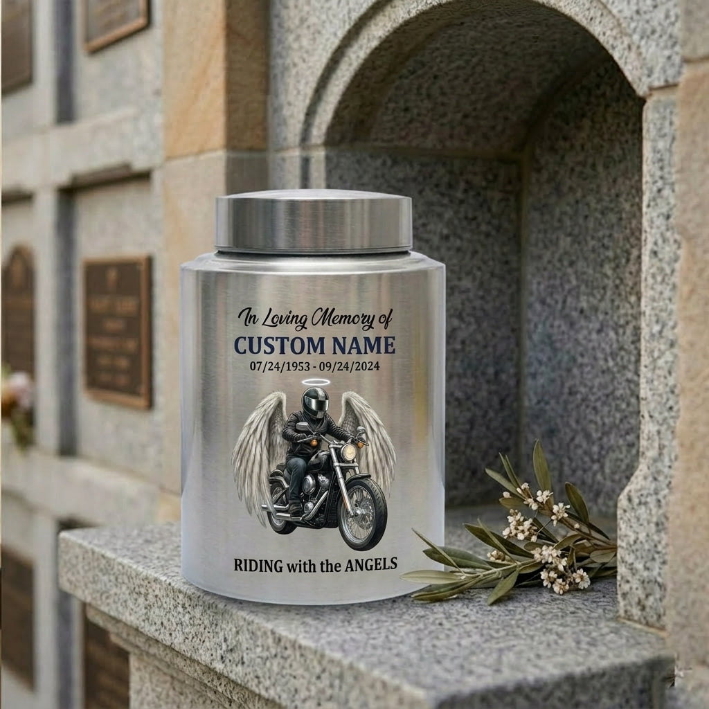 Personalized Motorcycle Biker Stainless Steel Decorative Urn for Human Ashes Adult Male Dad Husband Custom Large UV Printed Memorial Keepsake Urn, Memorial Gift, In Loving Memory - Image 7