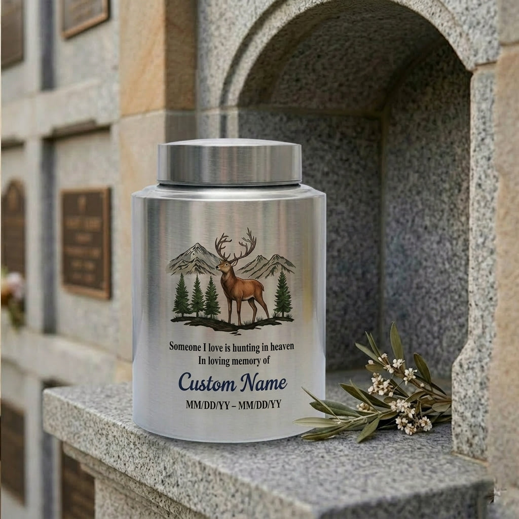 Personalized Hunting In Heaven Deer Stainless Steel Cremation Urn For Adult Ashes, Hunter Tribute, Loss Of Dad Grandpa Husband, Two Sizes, Memorial Keepsake Urn, Memorial Gift, In Loving Memory - Image 7