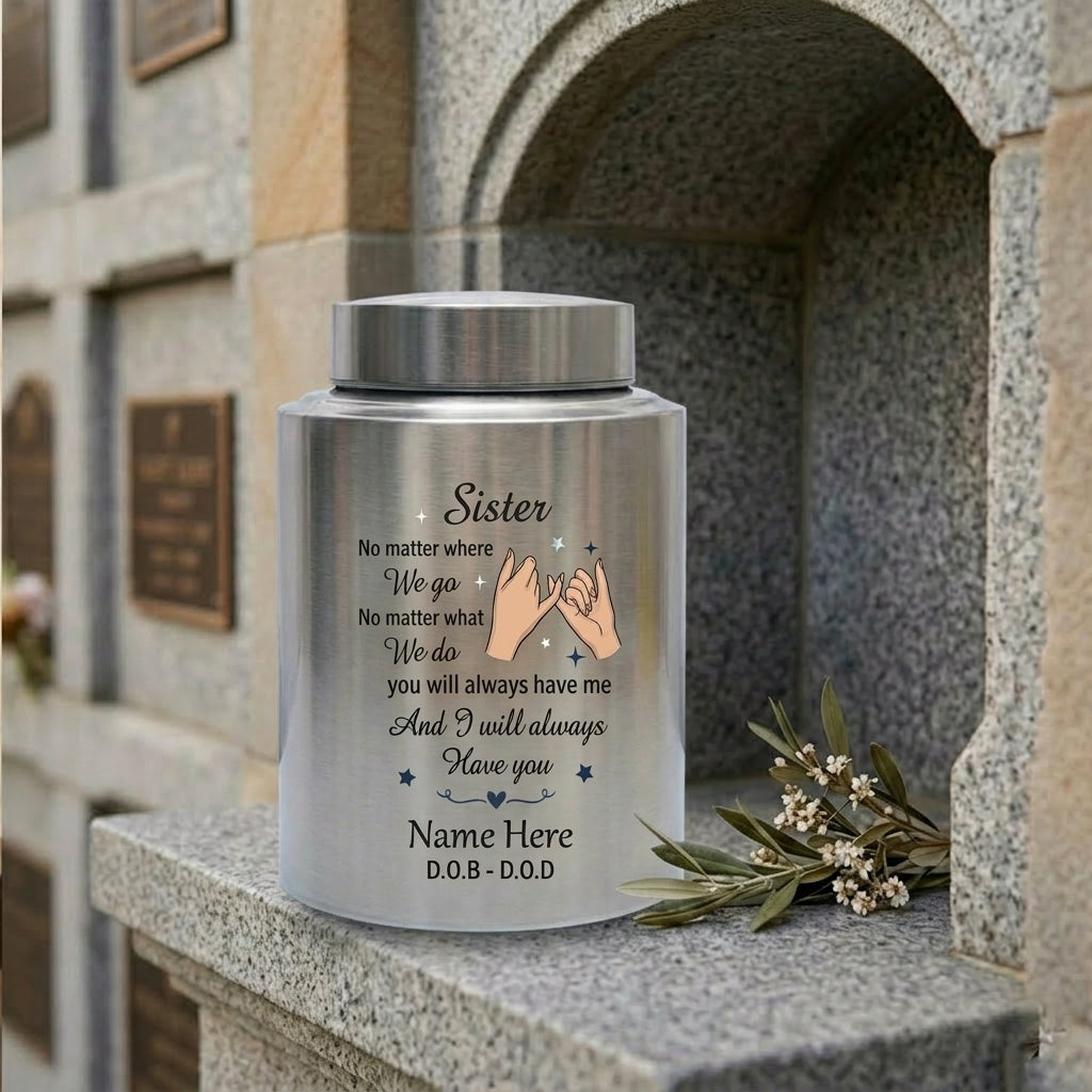 Personalized Sister Pinky Promise Interlocking Hands Stainless Steel Memorial Cremation Urn for Bestie Sister-In-Law Loss, 2 Sizes, Memorial Keepsake Urn, Memorial Gift, In Loving Memory - Image 7