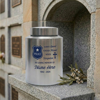 Personalized Police Officer Shield Badge Cross Stainless Steel UV Printed Law Enforcement Tribute Ash Holder Large Small Sizes Memorial Keepsake Urn, Memorial Gift, In Loving Memory - Image 7