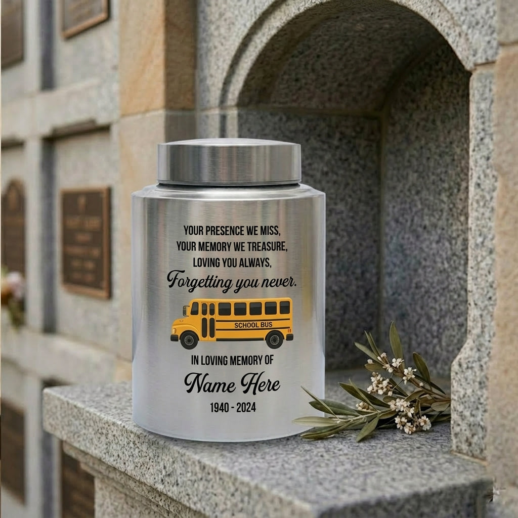Personalized School Bus UV Print Stainless Steel Large Urn for Human Ashes Loss Of Loved One Bus Driver Bereavement Remembrance Memorial Keepsake Urn, Memorial Gift, In Loving Memory - Image 7
