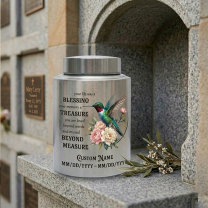 Personalized Hummingbird Stainless Steel Cremation Urn For Human Ashes Custom Name And Date Loss Of Loved One Sympathy Condolence Bereavement Memorial Keepsake Urn, Memorial Gift, In Loving Memory - Image 7