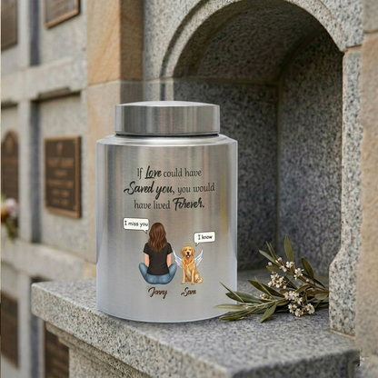 Personalized Woman and Dog Angel Silhouette Stainless Steel Pet Loss Urns for Ashes If Love Could Have Saved You Forever Quote Custom Names Memorial Keepsake Urn, Memorial Gift, In Loving Memory - Image 7