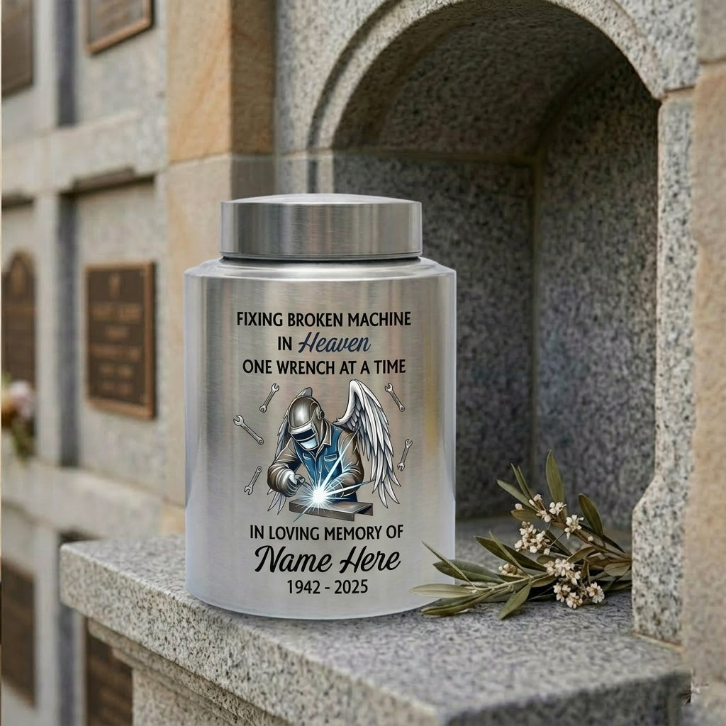 Personalized Mechanic Fixing Broken Machine In Heaven Stainless Steel Urn for Dad Father Grandpa Men Human Ashes Small Large Memorial Keepsake Urn, Memorial Gift, In Loving Memory - Image 7