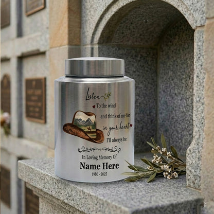 Personalized Cowboy Hat and Boots Western UV Printed Stainless Steel Cremation Urn for Adult Human Ashes Funeral Sympathy Bereavement Small Large Memorial Keepsake Urn, Memorial Gift, In Loving Memory - Image 7