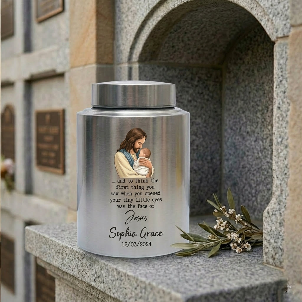 Personalized Baby of Jesus Infant Loss UV Printed Stainless Steel Urn for Child Boy Girl Miscarriage Bereavement Large Two Sizes Memorial Keepsake Urn, Memorial Gift, In Loving Memory - Image 7