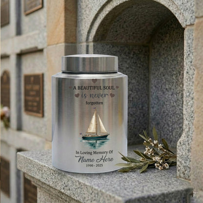 Personalized Sail Boat Stainless Steel Cremation Urn for Adult Male Female Dad Mom Large 7.5x5.1 Small 5.9x3.9 Silver Black Gold Red Memorial Keepsake Urn, Memorial Gift, In Loving Memory - Image 7