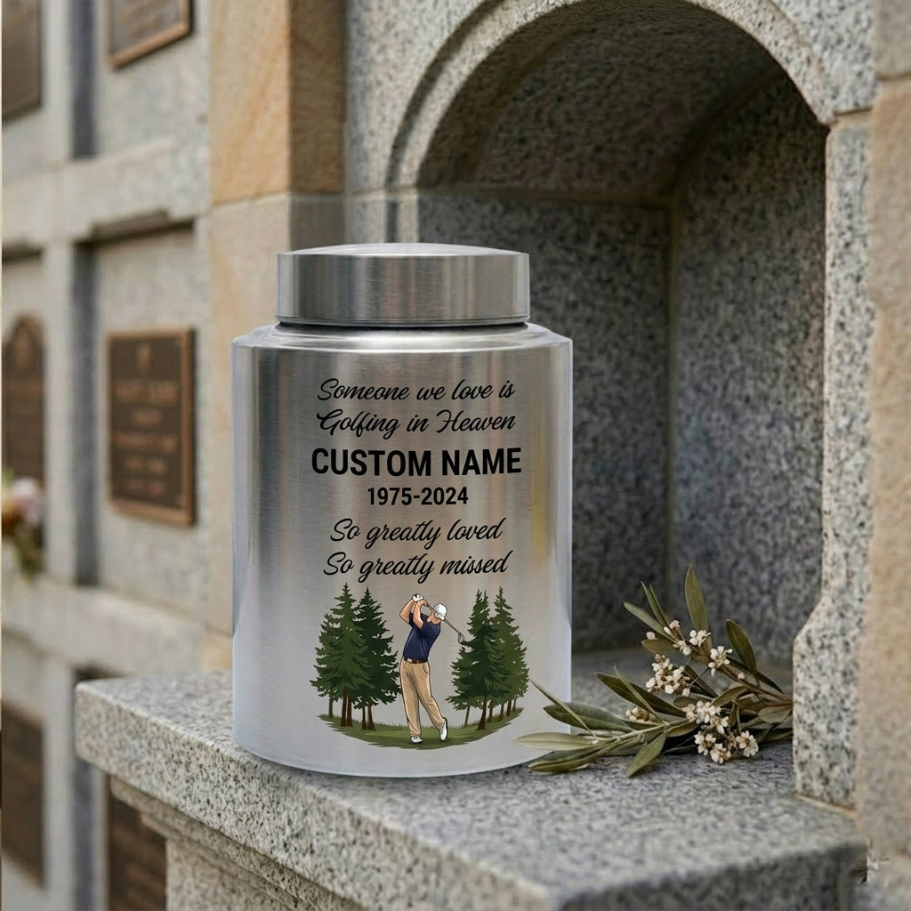 Personalized Golf Player Silhouette Stainless Steel Cremation Urn for Loved One Adult Male Female, Golfer Tribute Ashes Container UV Printed, Memorial Keepsake Urn, Memorial Gift, In Loving Memory - Image 7