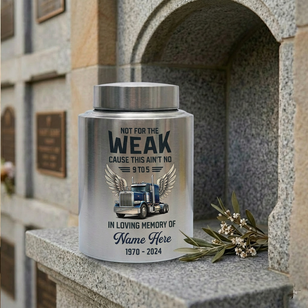Personalized Semi Truck Angel Wings UV Printed Stainless Steel Cremation Urn for Adult Male Dad Trucker Funeral Tribute Large Size Memorial Keepsake Urn, Memorial Gift, In Loving Memory - Image 7