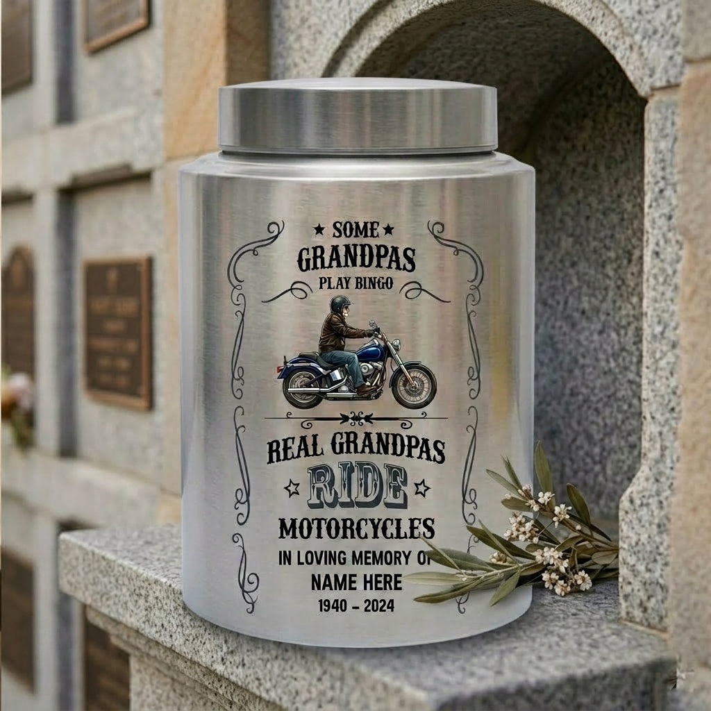 Personalized Motorcycle Stainless Steel Large Urn for Human Ashes, Real Grandpas Ride Motorcycles Biker Dad Grandfather Tribute, Memorial Keepsake Urn, Memorial Gift, In Loving Memory - Image 7