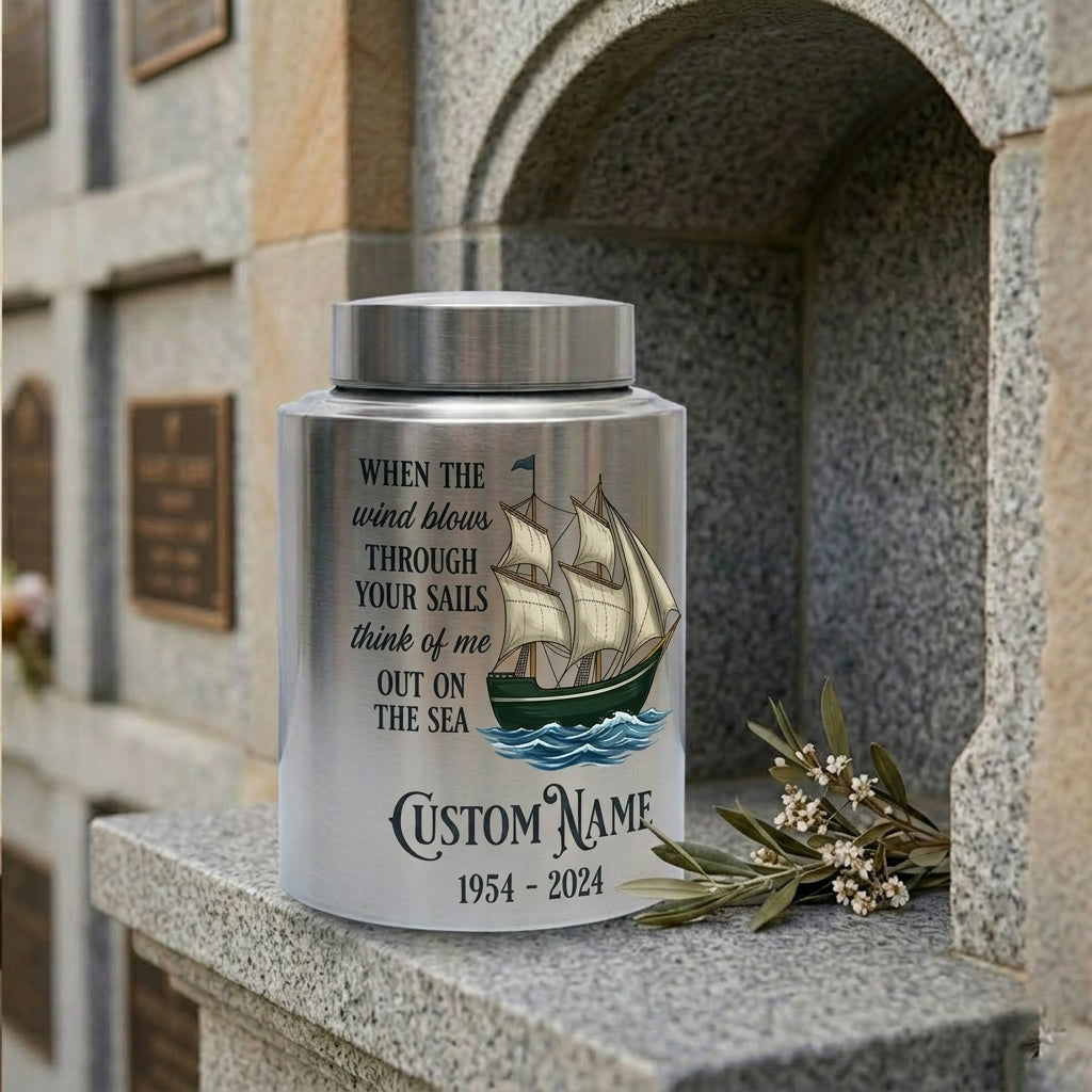 Personalized Sail Boat Stainless Steel Urn for Human Ashes, Custom Name Date Ocean Tribute for Dad Grandpa Sailor, Adult Size, Memorial Keepsake Urn, Memorial Gift, In Loving Memory - Image 7