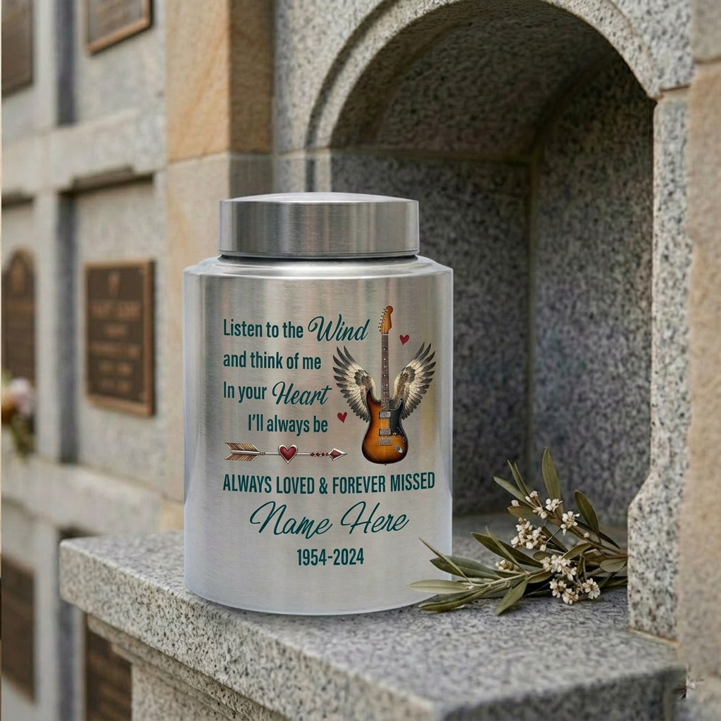 Personalized Guitar Angel Wings Music Lover Stainless Steel Cremation Urn Funeral Adult Male Female Human Ashes Large Silver Black Gold Red Memorial Keepsake Urn, Memorial Gift, In Loving Memory - Image 7