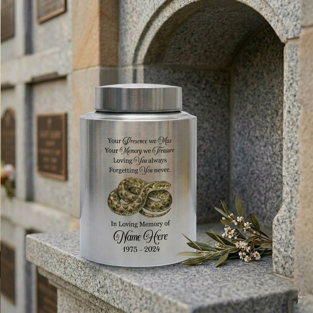 Personalized Snake Pet Urn Custom Stainless Steel Cremation Jar for Reptile Lover Remembrance Gifts for Loss of Loved One Ash Container Memorial Keepsake Urn, Memorial Gift, In Loving Memory - Image 7