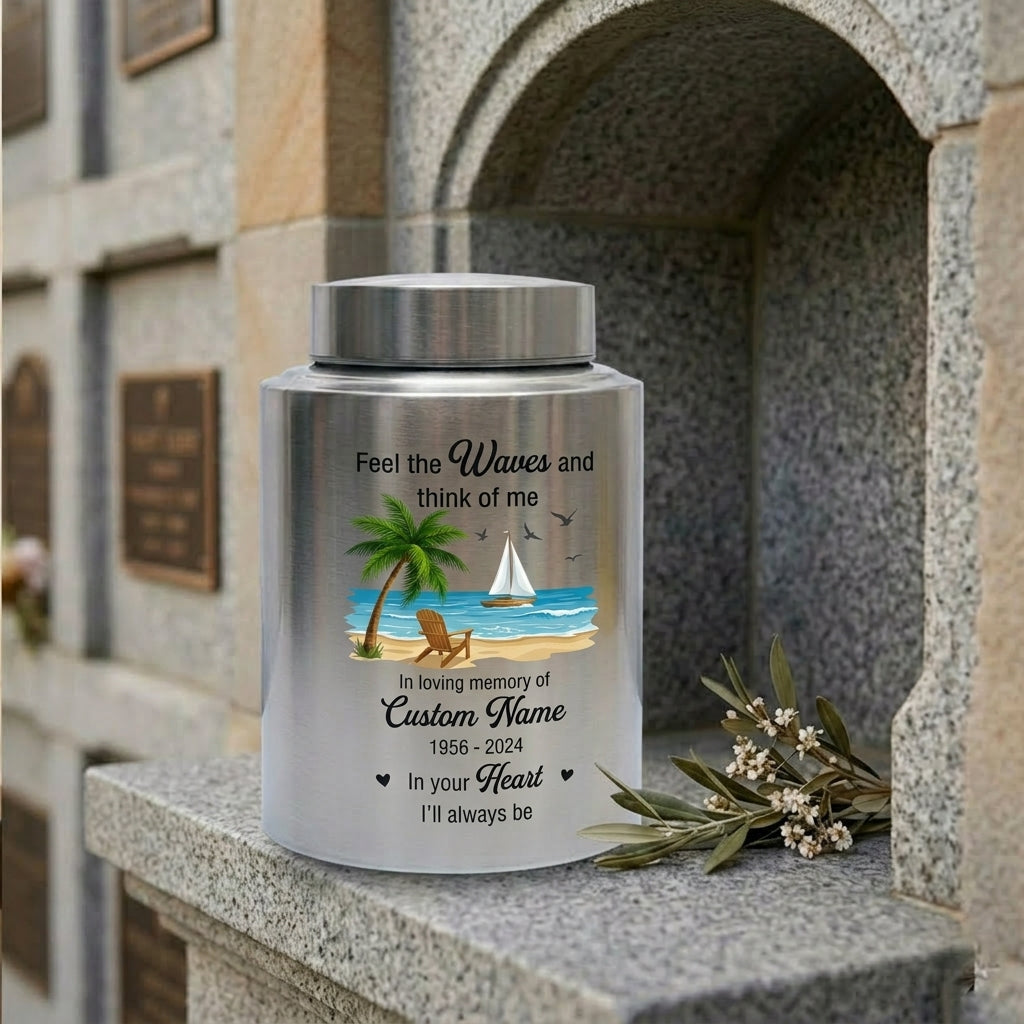 Personalized Beach Ocean Waves Design Stainless Steel Urn for Human Ashes, Loss of Loved One Funeral Bereavement Remembrance Tribute, 2 Sizes, Memorial Keepsake Urn, Memorial Gift, In Loving Memory - Image 7