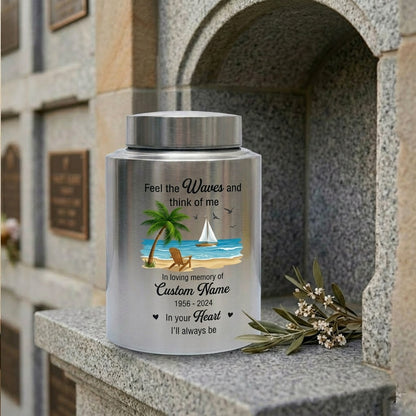Personalized Beach Ocean Waves Design Stainless Steel Urn for Human Ashes, Loss of Loved One Funeral Bereavement Remembrance Tribute, 2 Sizes, Memorial Keepsake Urn, Memorial Gift, In Loving Memory - Image 7