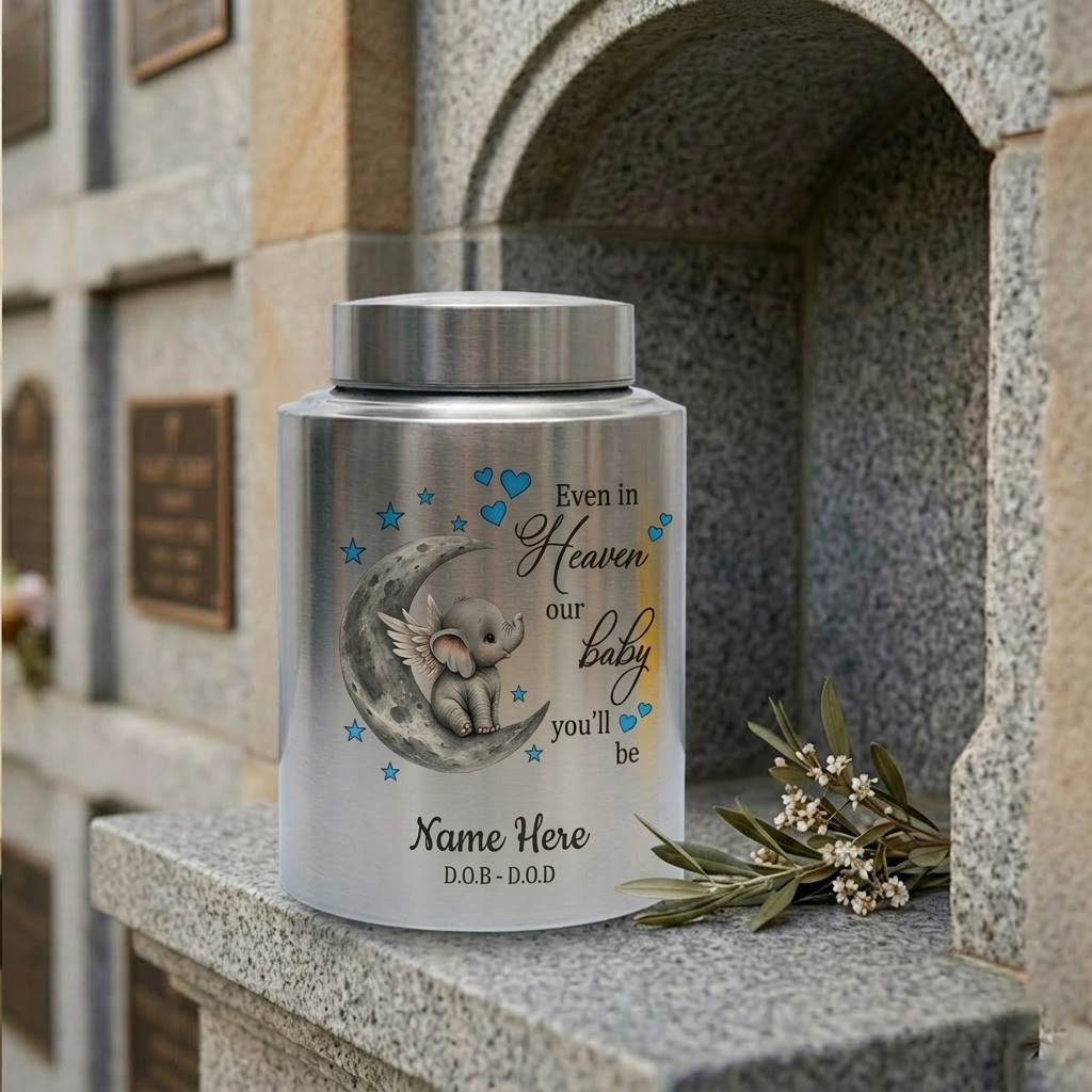 Personalized Baby Loss Infant Bereavement Stainless Steel Urn, Even In Heaven Our Baby You'll Be Quote, 4 Colors Silver Black Gold Red, Memorial Keepsake Urn, Memorial Gift, In Loving Memory - Image 7