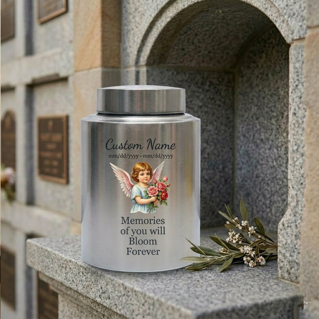 Personalized Baby Flower Bloom UV Printed Stainless Steel Cremation Urn for Infant Child Boy Girl, Custom Name Dates Large Ash Holder, Memorial Keepsake Urn, Memorial Gift, In Loving Memory - Image 7