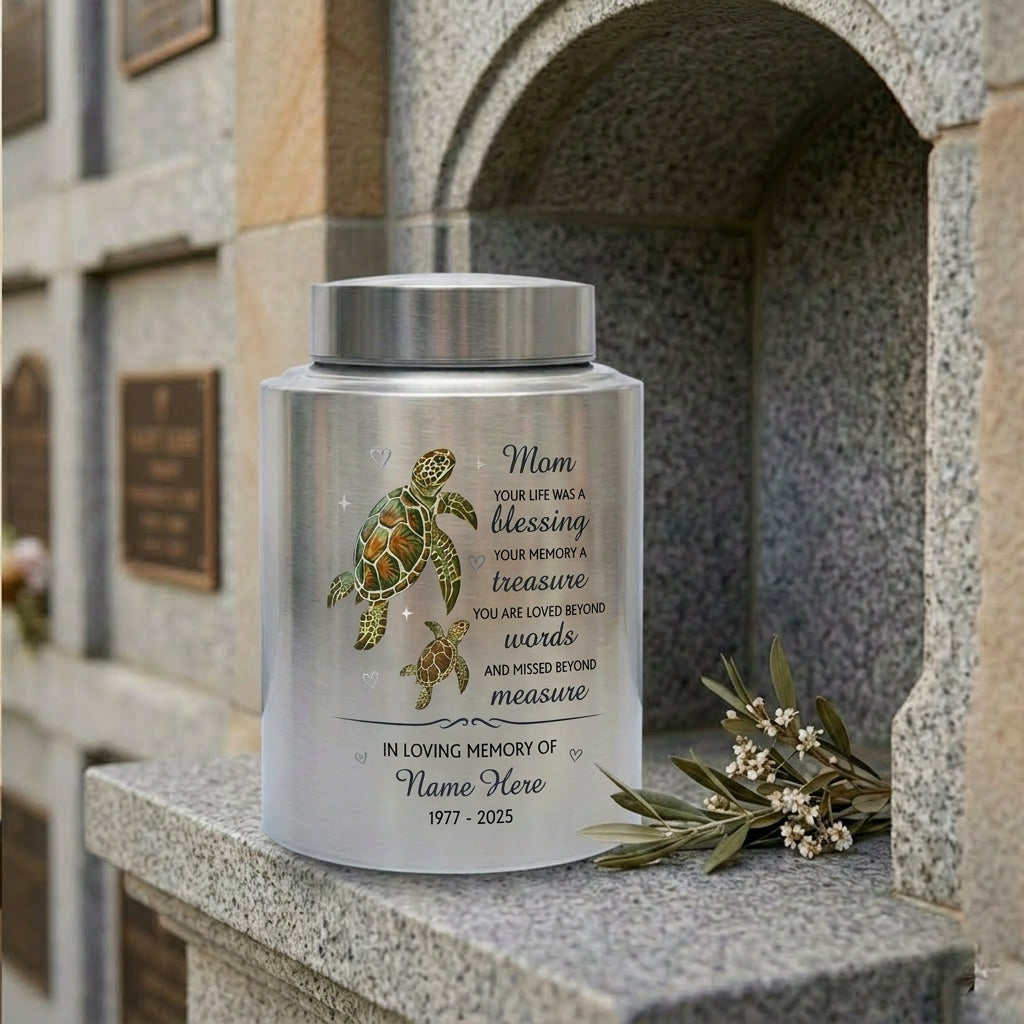 Personalized Sea Turtle Mom Stainless Steel Mother Bereavement Funeral Ash Holder Adult Female Decorative Vessel Silver Black Gold Red Memorial Keepsake Urn, Memorial Gift, In Loving Memory - Image 7