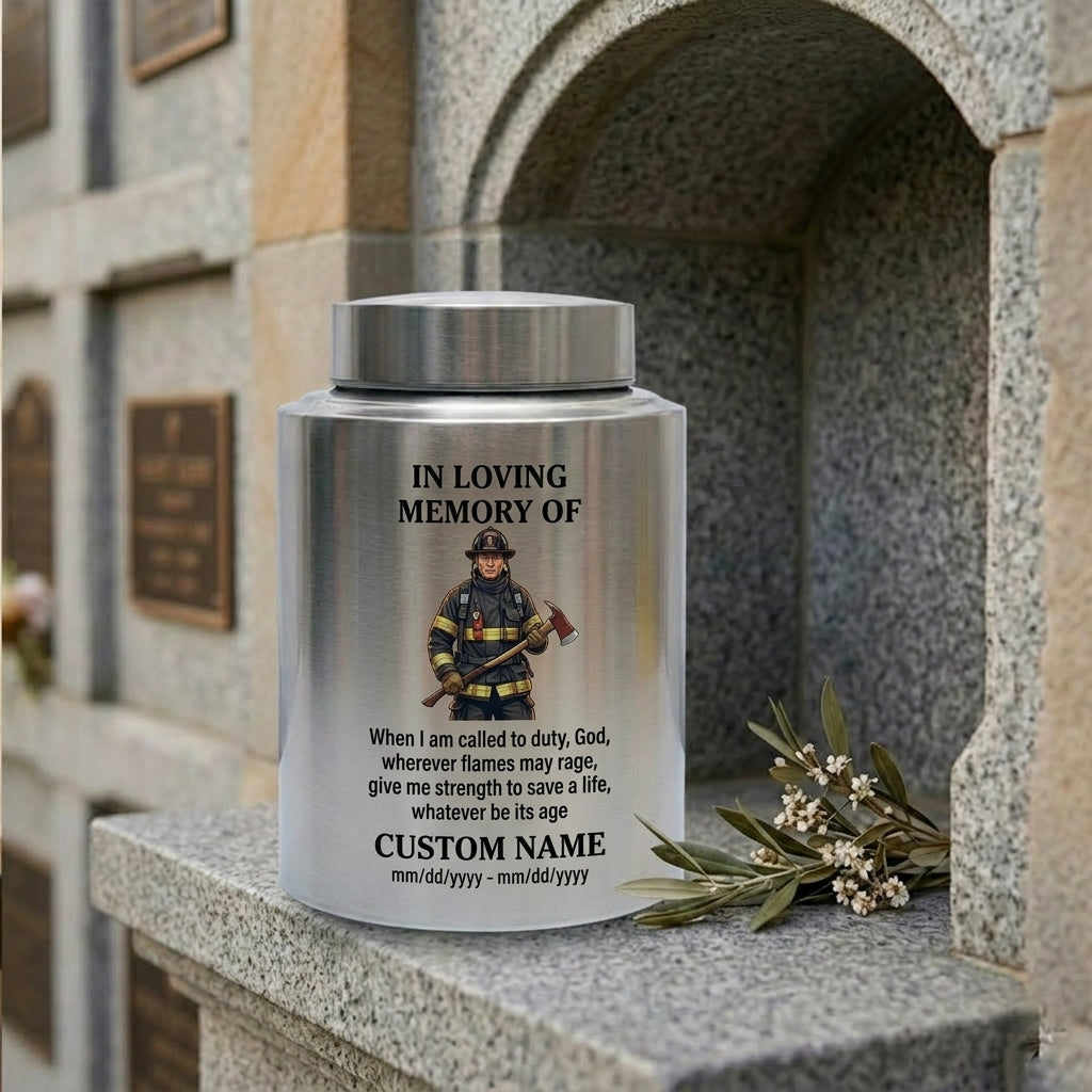 Personalized Firefighter Fireman Silhouette Stainless Steel Cremation Urn First Responder Tribute Adult Male Female Ashes Holder Silver Memorial Keepsake Urn, Memorial Gift, In Loving Memory - Image 7