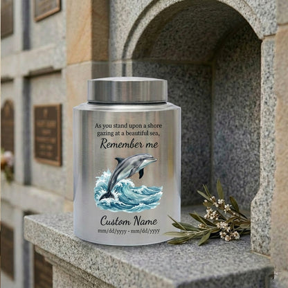 Personalized Dolphin Ocean Beach Themed UV Printed Metal Funeral Ash Container For Mom Dad Adult Male Female Large Cremation Memorial Keepsake Urn, Memorial Gift, In Loving Memory - Image 7
