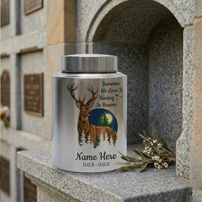 Personalized Deer Hunting Silhouette Stainless Steel Urn for Outdoorsman Dad Grandpa Husband, Hunting In Heaven Custom Adult Ashes Holder, Memorial Keepsake Urn, Memorial Gift, In Loving Memory - Image 7