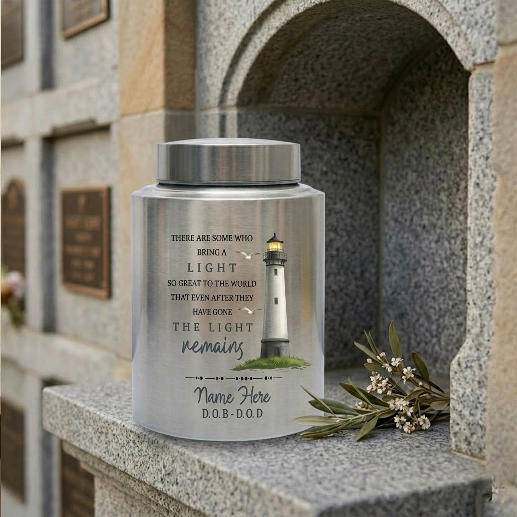 Personalized Lighthouse Stainless Steel Cremation Urn, Custom Name and Date Sympathy Keepsake for Loss of Loved One Family Member, Memorial Keepsake Urn, Memorial Gift, In Loving Memory - Image 7