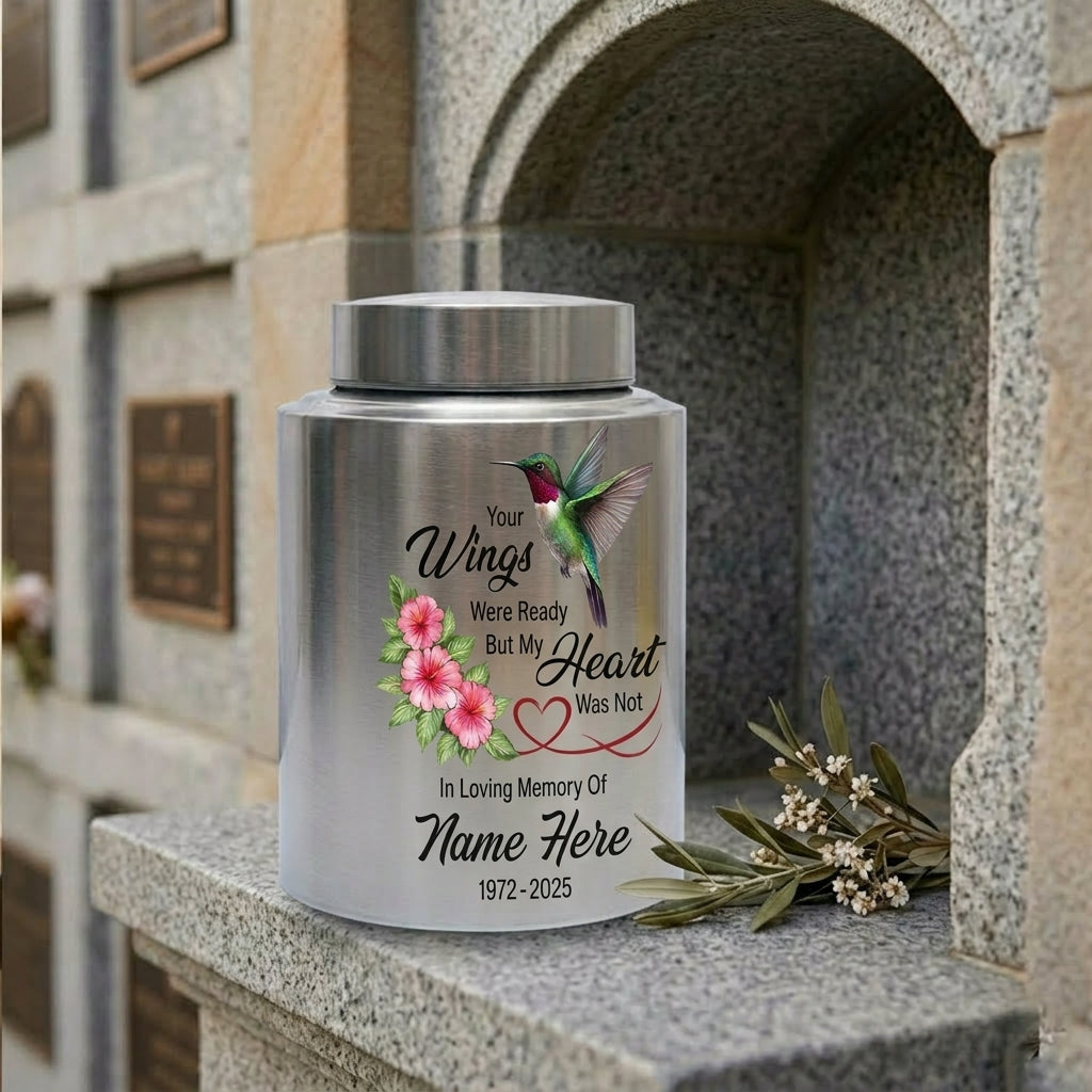 Personalized Hummingbird Stainless Steel Cremation Urn for Human Ashes, Your Wings Were Ready Bereavement Condolence Loss of Loved One Memorial Keepsake Urn, Memorial Gift, In Loving Memory - Image 7