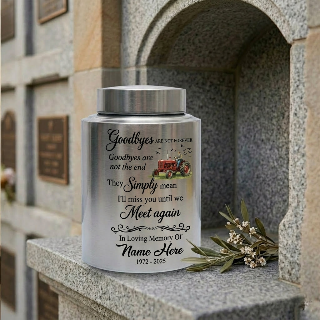 Personalized Farmer Memorial Stainless Steel Ash Holder with Flying Birds Goodbyes Are Not Forever Quote for Loss of Father Grandfather Memorial Keepsake Urn, Memorial Gift, In Loving Memory - Image 7
