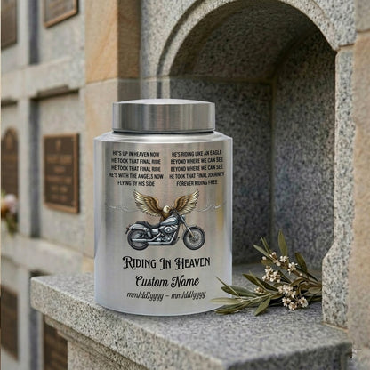 Personalized Motorcycle Riding in Heaven Stainless Steel Urn for Dad Biker Adult Male, Decorative Ash Container Small 5.9x3.9 Large 7.5x5.1, Memorial Keepsake Urn, Memorial Gift, In Loving Memory - Image 7