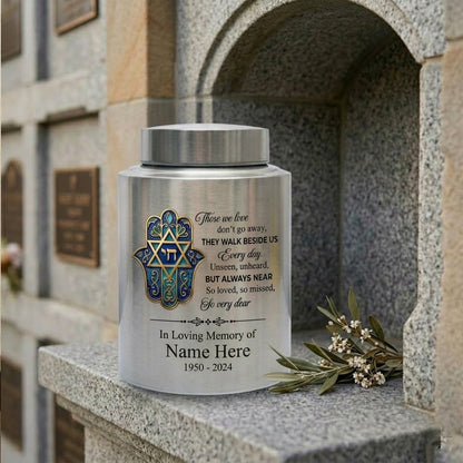 Personalized Jewish Star of David Hamsa Hand Chai Tree of Life Stainless Steel Bereavement Sympathy Silver Black Gold Red 2 Sizes Memorial Keepsake Urn, Memorial Gift, In Loving Memory - Image 7