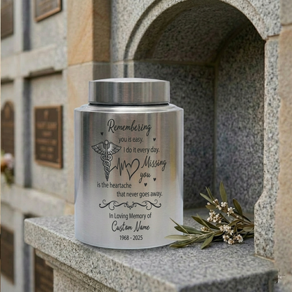 Personalized Doctor Nurse Medical Caduceus Stainless Steel Cremation Urn for Adult Ashes Large Custom UV Print Heartbeat Sympathy Tribute Memorial Keepsake Urn, Memorial Gift, In Loving Memory - Image 7