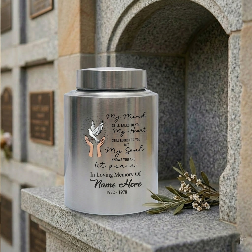 Personalized Peace Dove Hands Releasing Birds UV Print Stainless Steel Cremation Urn for Human Ashes Sympathy Grief Loss Small Large Memorial Keepsake Urn, Memorial Gift, In Loving Memory - Image 7