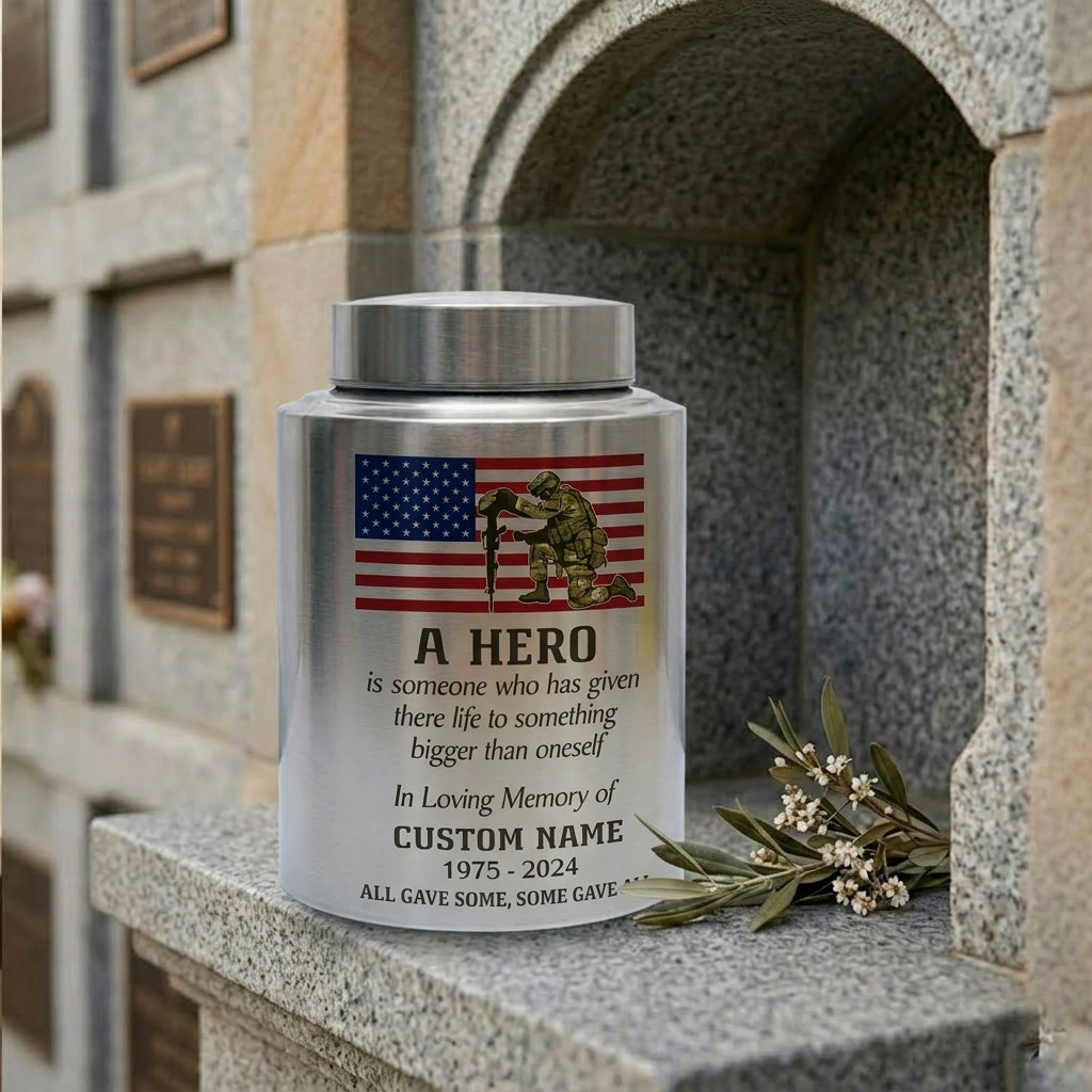 Personalized Military Veteran Hero Quote Stainless Steel Urn for Soldier Army Armed Forces Tribute Funeral Service Bereavement Small Large Memorial Keepsake Urn, Memorial Gift, In Loving Memory - Image 7