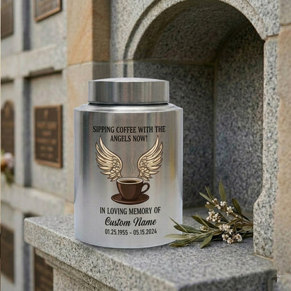 Personalized Coffee Theme Stainless Steel Cremation Urn for Ashes, Custom Name and Date Tribute for Coffee Lover, Large Size Options, Memorial Keepsake Urn, Memorial Gift, In Loving Memory - Image 7
