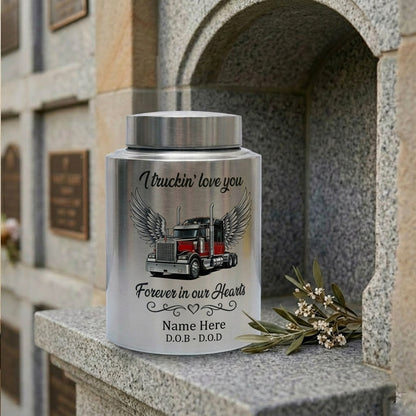 Personalized Semi Truck Angel Wings Stainless Steel Cremation Urn for Human Ashes, Truck Driver Dad Husband Grandpa Funeral Sympathy Gift, Memorial Keepsake Urn, Memorial Gift, In Loving Memory - Image 7