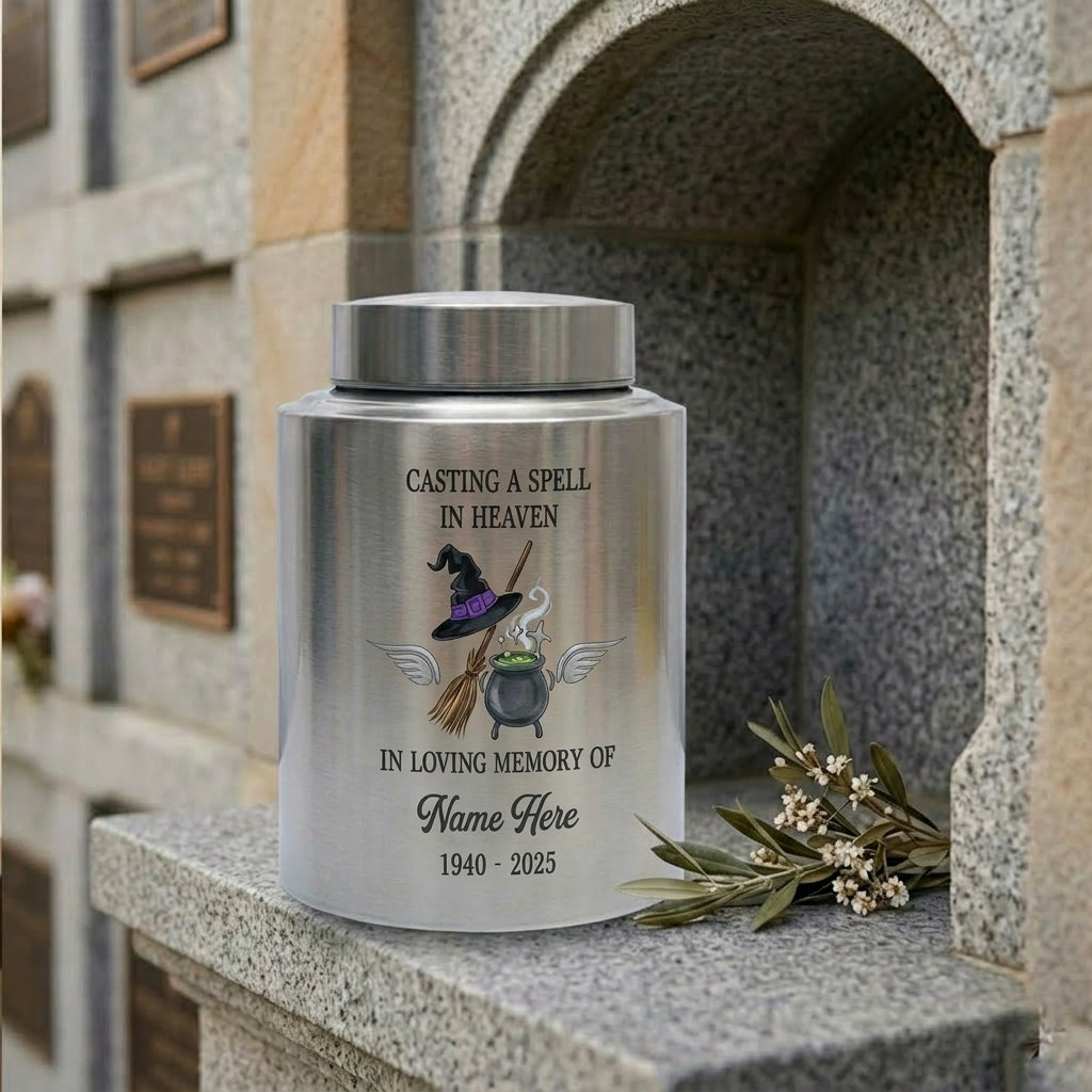 Personalized Witchcraft Lover Memorial UV Printed Stainless Steel Urn for Adult Human Ashes Casting A Spell Wiccan Pagan Bereavement Memorial Keepsake Urn, Memorial Gift, In Loving Memory - Image 7