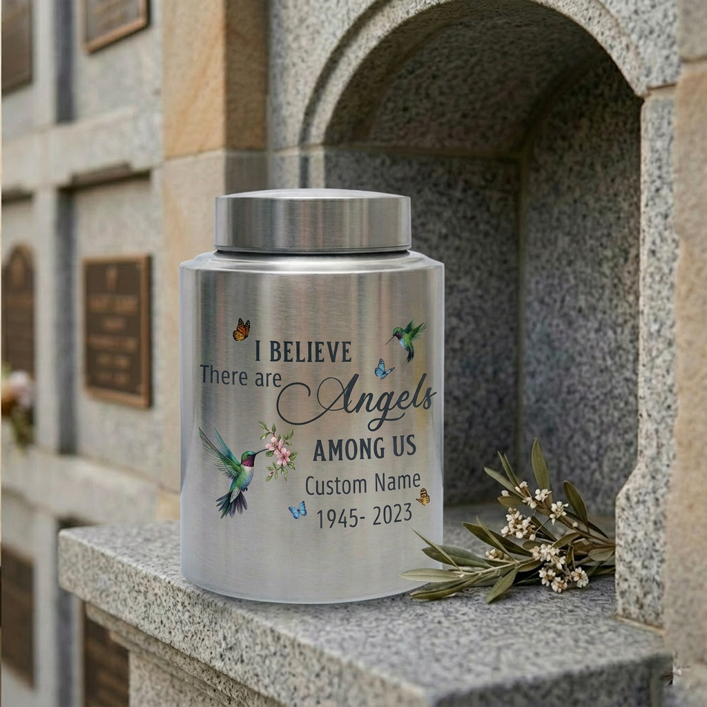 Personalized Hummingbird Angels Among Us Stainless Steel Cremation Urn for Human Ashes, Sympathy Bereavement Keepsake for Loss of Loved One, Memorial Keepsake Urn, Memorial Gift, In Loving Memory - Image 7