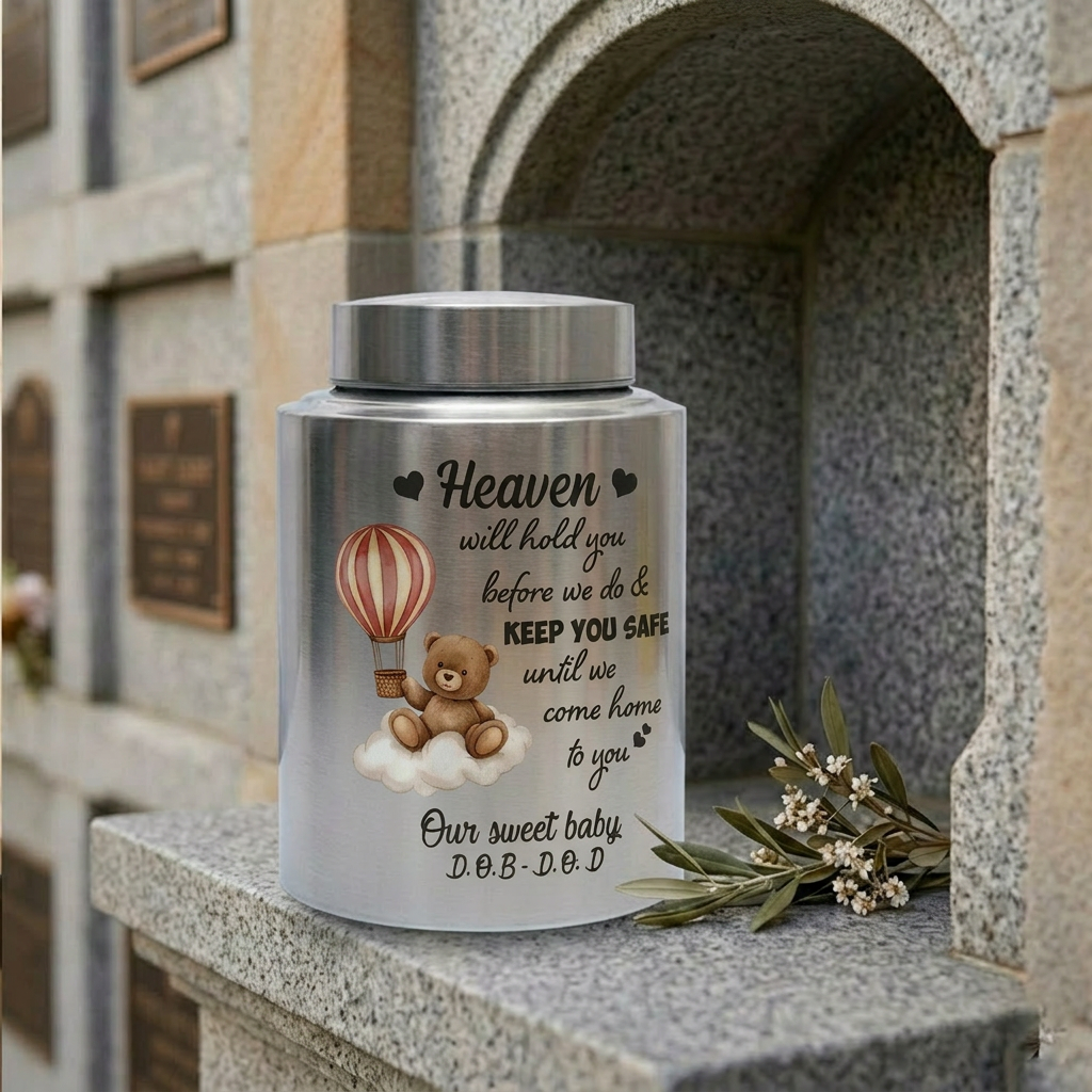 Personalized Baby Loss Heaven Will Hold You UV Print Stainless Steel Vessel for Infant Miscarriage Stillbirth Bereavement Large Decorative Silver Memorial Keepsake Urn, Memorial Gift, In Loving Memory - Image 7