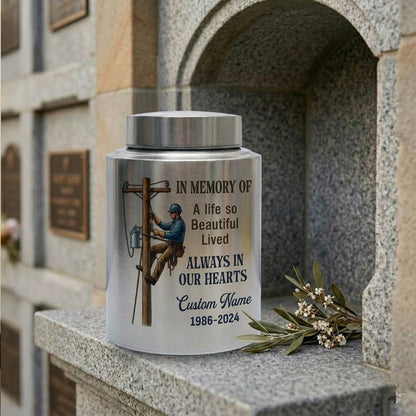 Personalized Lineman Electrician UV Printed Stainless Steel Funeral Urn for Dad Husband Adult Human Ashes Large Custom Decorative Memorial Keepsake Urn, Memorial Gift, In Loving Memory - Image 7