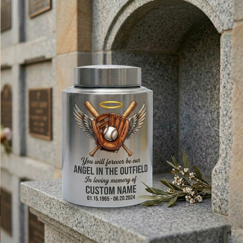 Personalized Baseball Angel Wings Large Stainless Steel Cremation Urn for Human Ashes, Sports Fan Funeral Tribute Display Vessel, Memorial Keepsake Urn, Memorial Gift, In Loving Memory - Image 7